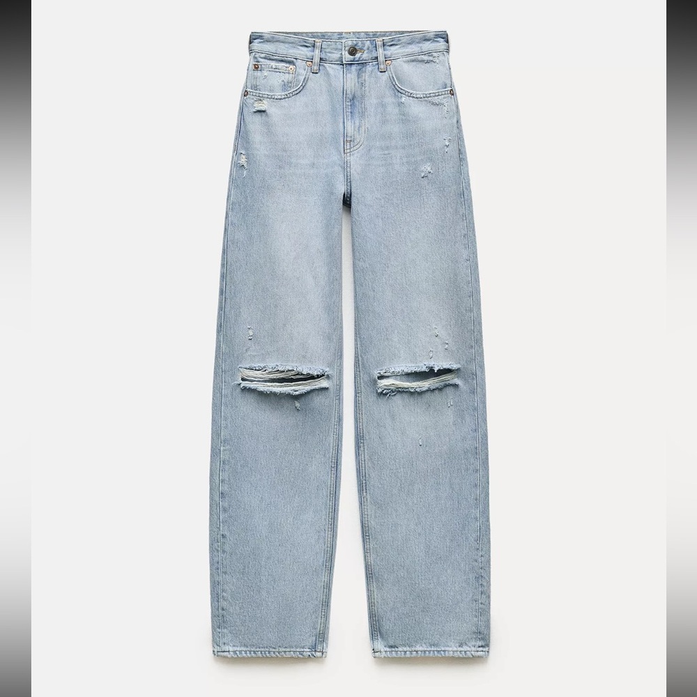 Zara High Waist Wide Leg Ripped Jeans NWOT